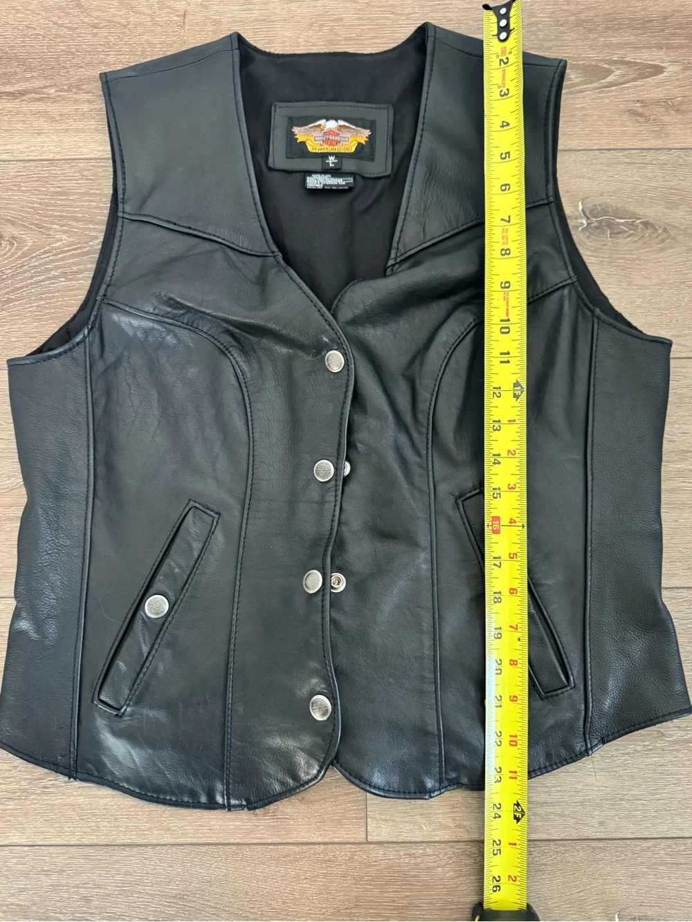 Harley-Davidson Women's Black Genuine Leather Motorcycle Vest USA Made Large